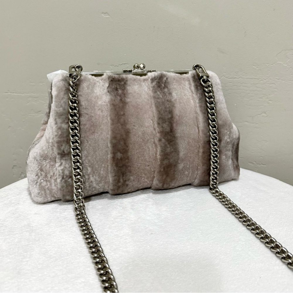Gray Gradient  Genuine Shearling Leather Kisslock Purse/ Shoulder Bag/Crossbody